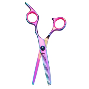 Rainbow Stainless Steel Right-Handed Long Handle <b>Thinning</b> Scissor Pink <b>Ring</b> Handle Barber Salon Hair Cutting Shear Sharp 6.5 - Product Image 2