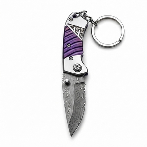 Couteau porte-clés artisanal de Damas, mini couteau pliant léger, lame de poche, style artisanal, outil utilitaire d'extérieur - Product Image 3