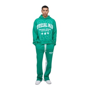Survêtement vert pour hommes, logo personnalisé du fabricant, pantalon de survêtement à capuche, ensemble de survêtements à capuche, motif uni, baggy d'hiver, blanc - Product Image 2