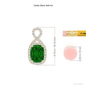 Colgante Infinito de Esmeralda Verde Natural con Corte Rectangular de 8*6MM y 1.25C, Certificado IGI, Oro de 14K, con Diamantes Engastados en Pavé - Product Image 2