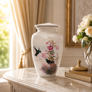 Urne funéraire pour cendres humaines, colibri blanc |   Souvenir commémoratif floral rose |   Urne funéraire pour adultes |   Élégant - Product Image 2