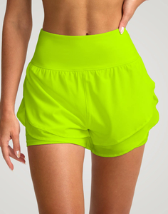 Shorts de sport pour femme, taille mi-haute, couleur unie, séchage rapide, avec poches, logo avant, respirant et élastique - Product Image 6