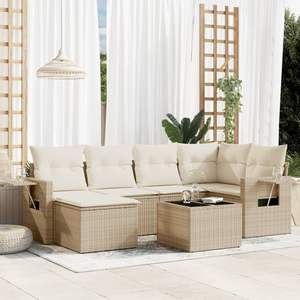 Ensemble de canapés de jardin beige en rotin PE, mobilier d'extérieur résistant à l'eau, design contemporain, coussins en mousse haute densité - Product Image 3
