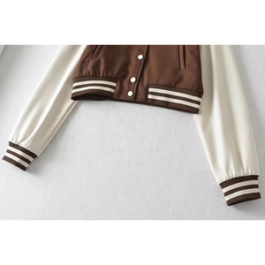 Veste varsity courte marron et crème avec manches contrastées, logo personnalisé - Product Image 6