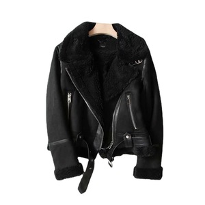 Unisex <b>Black</b> PU Leather Varsity <b>Jacket</b> <b>Faux</b> <b>Fur</b> Lining Zipper Closure Slim Fit Winter Moto Style Short Length Reversible Front - Product Image 1