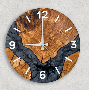 Horloge murale en résine époxy et bois, finition polie et lisse, pour cadeau et décoration intérieure, objet décoratif de luxe pour restaurant et hôtel - Product Image 3
