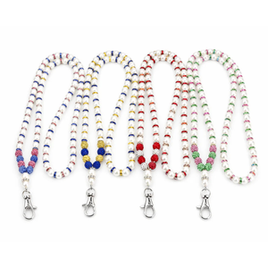 Pearl <b>Beaded</b> Lanyard Pink <b>Blue</b> Rhinestone Accent Stylish ID Badge Holder Necklace Strap Elegant Fashion Accessory - Product Image 1