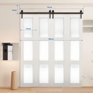 72-Inch Bi-Folding Sliding Barn Door Hardware Kit with 4 J-Shaped Roller Track Black Smooth & Quiet [Doors Not Included] - Product Image 2