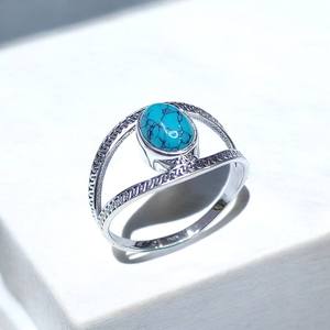 Natural Moonstone Turquoise & <b>Quartz</b> <b>Ring</b> 925 Sterling Silver Split Shank Oval Cabochon Handmade Boho Gemstone <b>Ring</b> for Women - Product Image 4