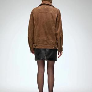 Veste en cuir véritable pour femme, en cuir de chèvre véritable, durable, mode hiver, style motard, fournisseur OEM - Product Image 6