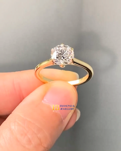 Bague de fiançailles de luxe en argent et or avec diamant rond, bague solitaire classique, diamant de laboratoire VVS VS couleur D E, pour mariage et demande en mariage - Product Image 1
