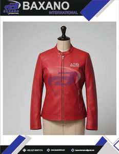 Delta |   Sigma |   Chaqueta de cuero roja premium de la hermandad Theta DST con letras griegas para miembros de la fraternidad, chaqueta para mujer - Product Image 4