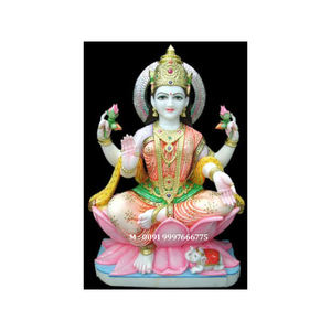 Statue de la déesse Lakshmi en marbre blanc au design attrayant, position assise sur lotus coloré, pour le festival de Diwali. - Product Image 6