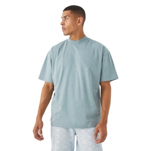 <b>Men's</b> Oversized Solid Color Short Sleeve T-Shirt O-Neck Casual Fit Light Blue Cotton Jersey Knitted Vintage Anti-Wrinkle 230g - Product Image 1