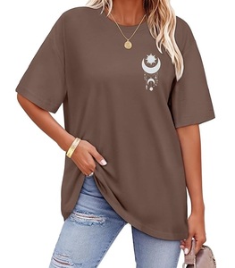 Meilleur prix, service OEM, t-shirt décontracté surdimensionné pour femme, 100% coton, manches courtes, col rond, épaules tombantes, imprimé, Bangladesh - Product Image 1