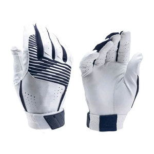 Gants de baseball en cuir respirant à doigts entiers avec fermeture auto-agrippante blanc et bleu marine pour adultes toutes saisons - Product Image 1