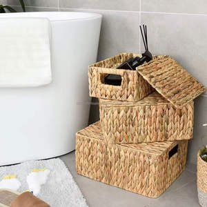 ตะกร้าผักตบชวาออกแบบได้ตามต้องการพร้อมที่จับอุปกรณ์จัดเก็บของแบบหวายธรรมชาติทำด้วยมือแบบใหม่ทนทานจากเวียดนาม - Product Image 3