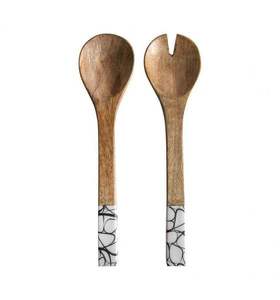 Ensemble de saladiers en émail au design unique, en bois naturel avec poignée imprimée en émail, pour servir les salades, au prix de gros - Product Image 3