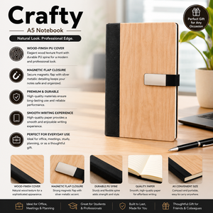 <b>A5</b> Faux Leather Hardcover Planner <b>Notebook</b> Saddle Stitching Premium Magnetic Flap Journal Dual Texture Front Pocket 192 Pages - Product Image 5