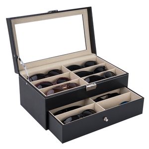 12 pezzi portaoggetti in pelle per occhiali e occhiali da sole cassetto portaoggetti con chiusura a chiave per ottica Idea regalo - Product Image 4
