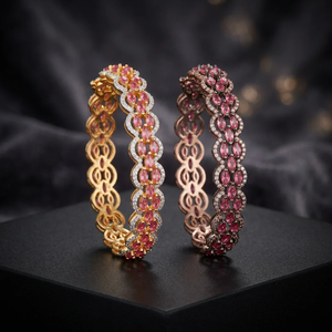 กำไลข้อมือทองเหลืองชุบโรเดียมประดับเพทายสีชมพูทรงกลม สไตล์คลาสสิก สำหรับเจ้าสาวอินเดีย เหมาะสำหรับงานปาร์ตี้ - Product Image 1