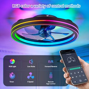 Modern Bladeless LED <b>Ceiling</b> Fan with RGB <b>Lights</b> Low Profile <b>Remote</b>-<b>controlled</b> Flush Mount Modern LED Fande - Product Image 3