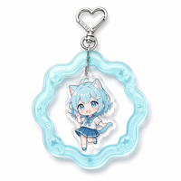 Pendentif Shaker en Acrylique Personnalisé en Forme de Cœur Ondulé Bleu Marine avec Thème Anime pour Anniversaire