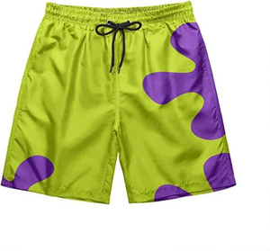 Short de bain décontracté pour homme, noir et gris, imprimé géométrique, 100 % polyester, taille mi-haute, séchage rapide, avec cordon de serrage - Product Image 1