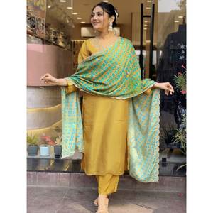 Salwar Kameez de Seda - Conjunto de Fiesta con Top, Pantalón y Dupatta con Bordado, Talla XS - Product Image 2