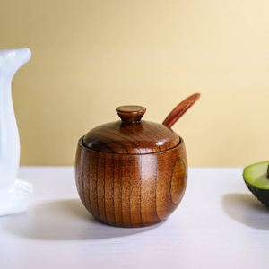 Fancy Premium Wood Coffee Sugar Bowl/Pot With Spoon for Household Food Storage Salt Bowl Glossy Finish - Product Image 1