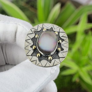 Handmade Mother of Pearl Bezel Setting 925 Sterling <b>Silver</b> Unique Elegant Fashion Gemstone Jewelry Boho <b>Ring</b> for Wedding & Party - Product Image 6