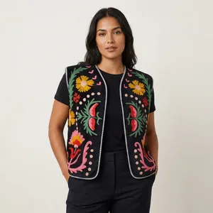 Pink Suzani Embroidered Knitted Velvet <b>Quilted</b> Reversible Bomber Jacket Vintage Hippie Style Autumn <b>Winter</b> Breathable Nylon Wool - Product Image 4