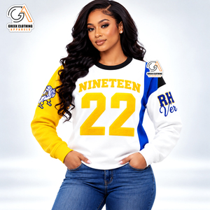 Sweat-shirt à col rond Sigma Gamma Rho Sorority 100% Coton Respirant Jaune Bleu Blanc Imprimé Lettres 22 Nineteen Décontracté Hiver Long - Product Image 1