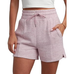 Shorts en molleton pour femme, bords bruts, délavage vintage, poches latérales, taille haute, cordon de serrage, coupe décontractée, tenue décontractée - Product Image 1