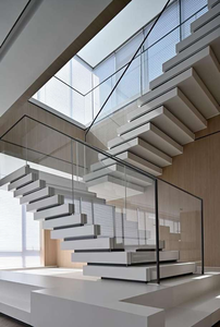 Rampe en verre sans cadre moderne pour escalier flottant, balustrade intérieure en acier inoxydable, design d'escalier de villa de luxe - Product Image 2