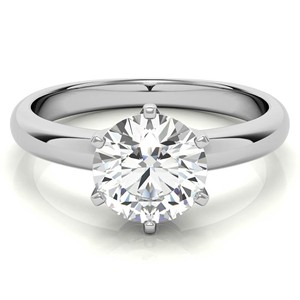Anillo Clásico de 6 Puntas en Oro Blanco de 10K con Moissanita de Corte Brillante Redondo de 1.3 Quilates, Anillo de Compromiso Solitario - Product Image 2