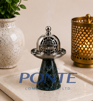 Brûleur d'encens en laiton avec base en marbre vert, support moderne découpé au laser pour Bakhoor et Dhoop Dani, écologique, pour aromathérapie printanière à domicile
