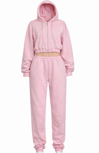 Two Piece <b>Zip</b> <b>up</b> <b>Cropped</b> Hoodies and Wide Leg Sweat Pants Set Women Tracksuit High Quality Distressed Embroidery Streetwear Set - Product Image 6