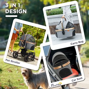 Passeggino per Cani 3 in 1 Grigio Leggero a 4 Ruote Pieghevole con Cabina Staccabile per Piccoli Animali Domestici - Product Image 4