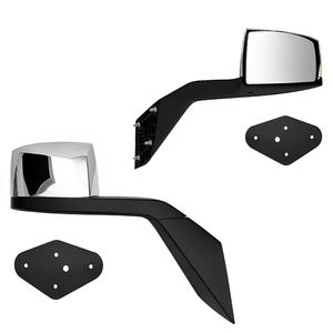 Chrome Hood Mirror Pair for Volvo VN Driver (Left <b>Side</b>) Passenger (Right <b>Side</b>) Assembly Black Color Car <b>Side</b> Mirrors - Product Image 2