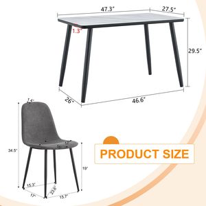 Tavolo da Pranzo Moderno Bianco con Effetto Marmo, Piano in Vetro, Base Inferiore in MDF Nero e Gambe in Metallo Nero, Set Tavolo e Sedie - Product Image 4