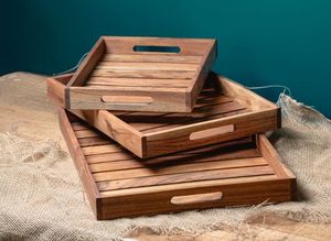 <b>Reclaimed</b> wood tray Lightweight wooden tray Wooden Serving Platter Carved ACacia Tea Tray for Kitchen Use Wholesale Party - Product Image 3