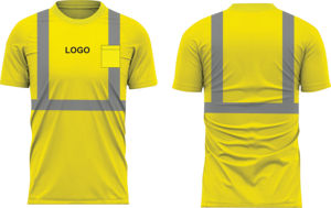 High Visibility Yellow Safety Shirt Men's Short Sleeve Crew Neck Reflective Straps Breathable <b>Polyester</b> Work Top Regular Fit - Product Image 1