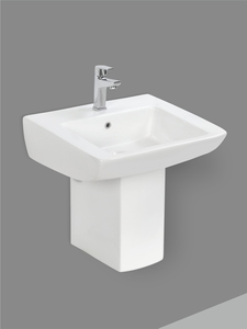 Lavabo de Baño Cuadrado de Lujo Montado en la Pared con Pedestal Medio, Lavabo de Cerámica Vitra para Lavarse las Manos - Product Image 1