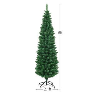 6ft <b>Slim</b> Pencil Christmas <b>Tree</b> with 400 Realistic PVC Branches Flocked Finish Space Saving Design for Small Corners - Product Image 1