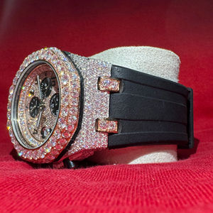 Montre de luxe automatique de haute qualité avec moissanite de clarté VVS, bracelet en caoutchouc noir, cadran en cristal saphir, double affichage - Product Image 1