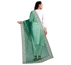 Hermosa Dupatta de Tela de Red Verde con Diseño Indio-Pakistaní, Bordado Elegante, para Bodas, Casual, Tradicional, Ropa Femenina - Product Image 5