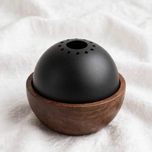 Matte Black Top Hole Bakhoor Incense Burner Wooden Bowl Charcoal Mubakhara Middle East Arabic Oudh Holder <b>Table</b> <b>Decor</b> - Product Image 1
