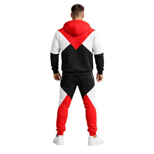 Men's Color Block <b>Tracksuit</b> Hoodie and Jogger Set Red Black <b>White</b> Zipper Sweatshirt Sportswear Casual Gym Wear - Product Image 5