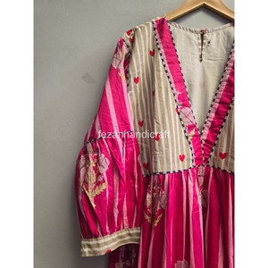 Vestido Midi Boho con Cuello en V, Corte en A, Bordado a Rayas, Manga Farol, Ajuste Holgado, Vestido Casual de Verano para Mujer - Product Image 2